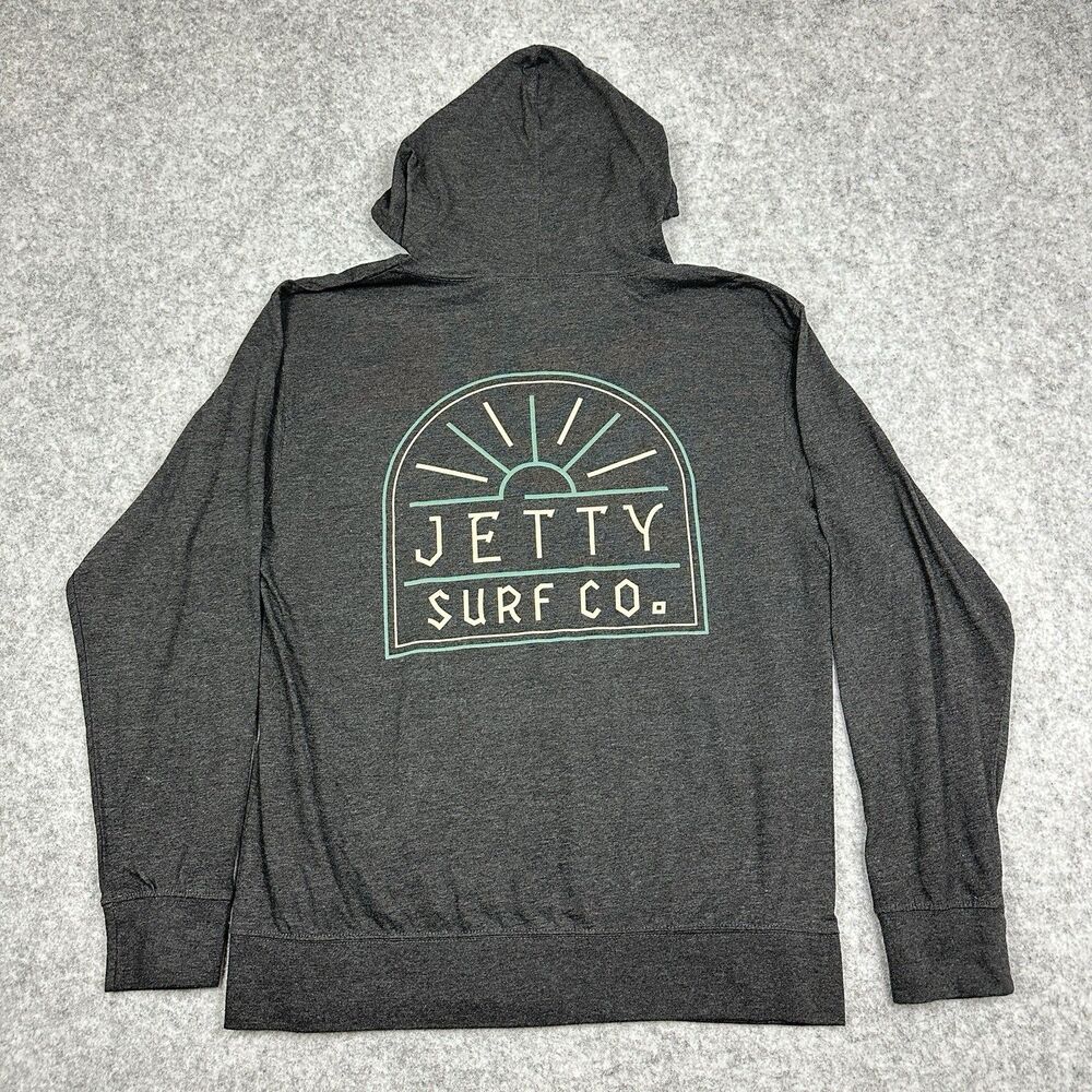Jetty Surf Co Lightweight Jersey Hooded Pullover Mens L Graphic Kangaroo Pocket